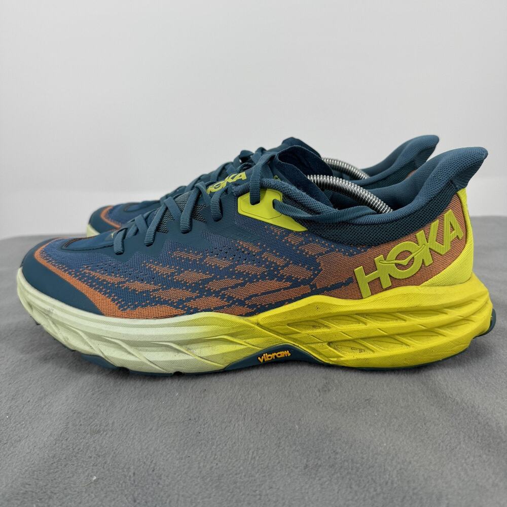 Hoka One One Speedgoat 5‎ Mens 13D Blue Yellow Orange Trail Running Shoes Vibram